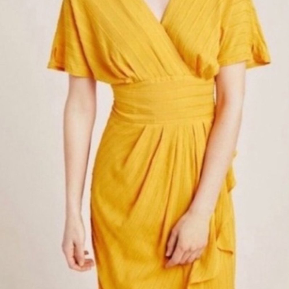 Anthropologie Aryessa Dolman Suplice dress Saffron - NWT Size 12